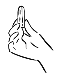 A minimalist black line drawing of a hand holding a tampon, centered on a plain transparent background.