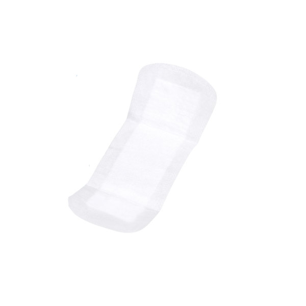 A single white pantyliner shown on a plain white background.